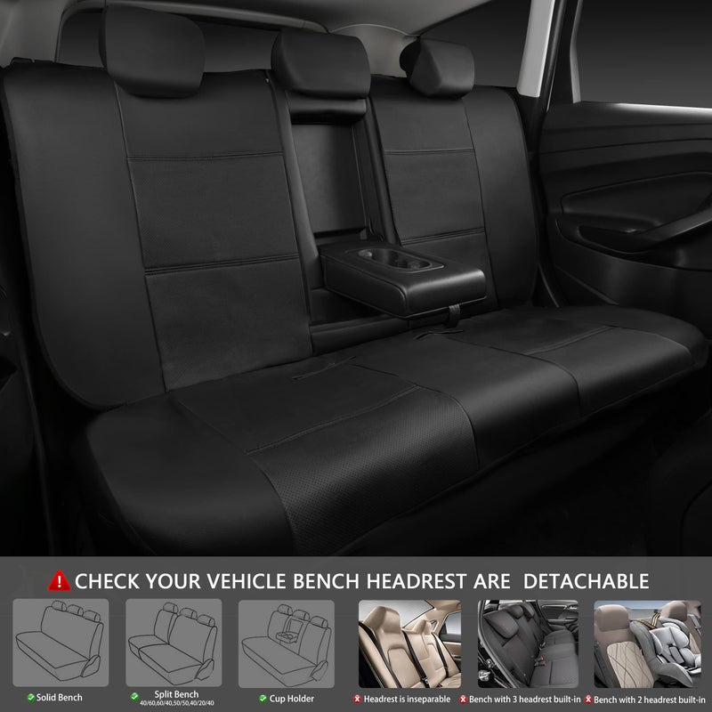 CAR PASS أغطية مقاعد جلدية فاخرة من CAR Pass Skyline، أغطية مقاعد PU مقاومة للماء مجموعة كاملة، أغطية مقاعد أمامية وخلفية تناسب جميع السيارات، SUV، المركبات، السيدان، الشاحنات، متوافقة مع الوسائد الهوائية (أسود بالكامل) - Image 3